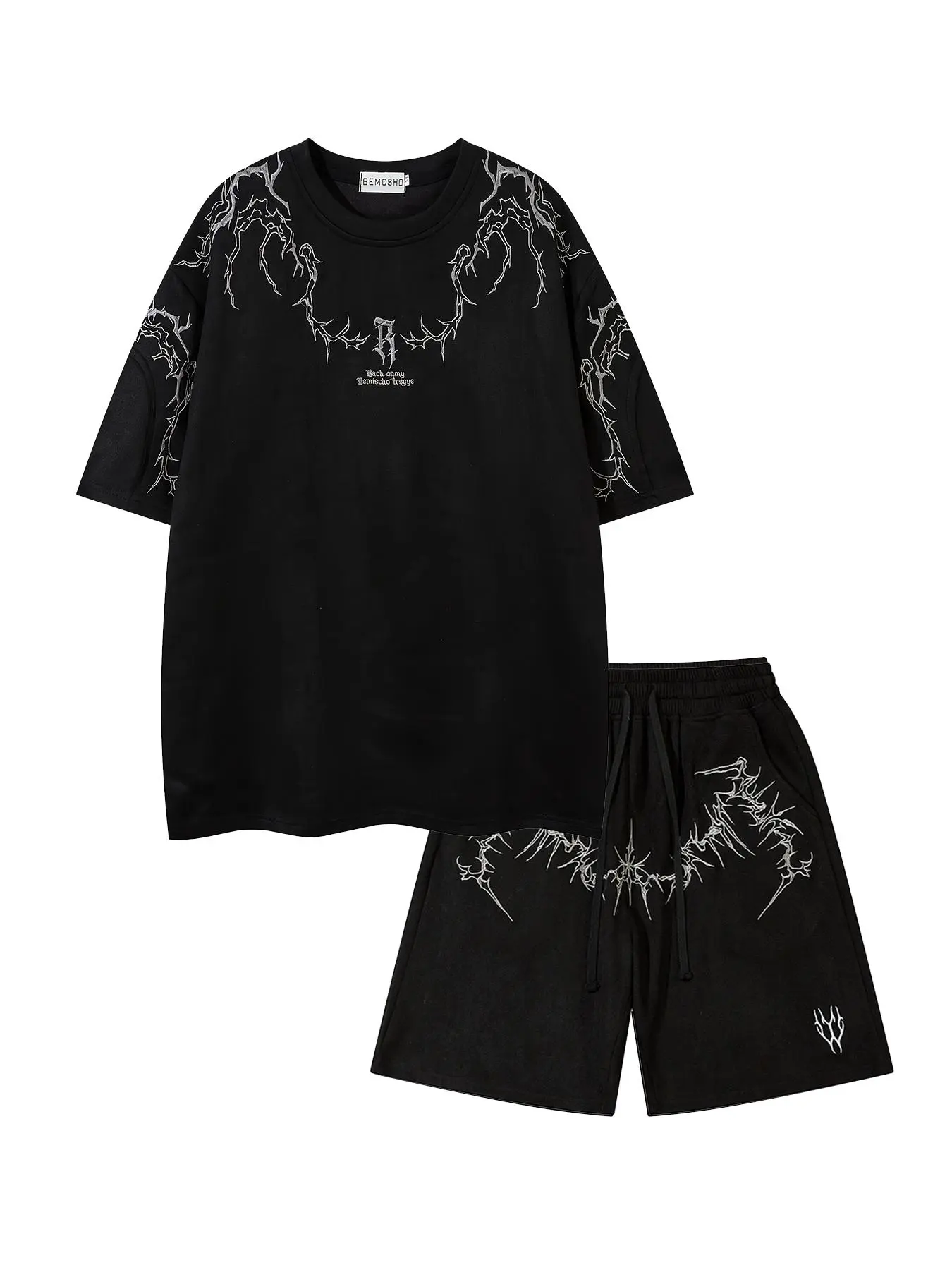 Men's Embroidered Round Neck Short-Sleeve Tee & Shorts Two-Piece Set, Oversized Baggy Casual Fashion Cozy Breathable T-Shirt & Track Shorts for Daily Outdoor Wear, Men's Clothing for Summer, Menswear