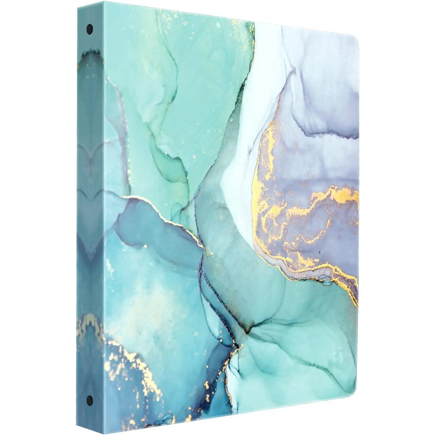 Women's 1-Inch Round Ring Letter Size Binders, Cute Green Marble Sturdy Organizer with Interior Pockets, Smooth Edges, Portable Office Supplies - Back to School Gifts, Easy to Use