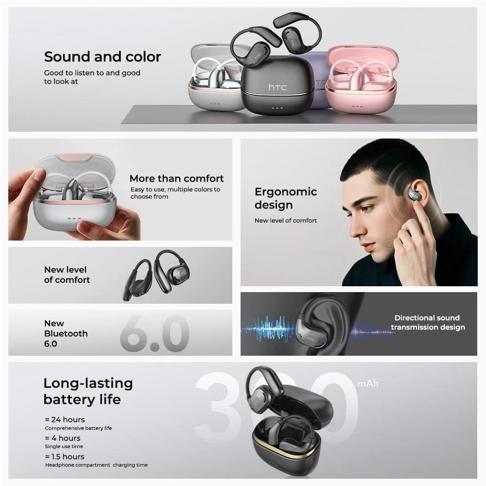 HTC NE18 AI Headphones Open Earbuds with 134 Language Translation Bluetooth 6.0 Dual Mode Switching HD Clear Calls IPX5 Waterproof HIFI Sound Quality Long Battery Life Comfortable Wear HTC NE18 AI Headphones Open Earbuds with 134 Language Translation Bluetooth 6.0 Dual Mode Switching HD Clear Calls IPX5 Waterproof HIFI Sound Quality Long Battery Life Comfortable Wear