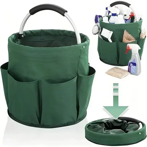 17L Oxford Fabric Makeup Tool Storage Tote - 0.31kg Foldable Laundry Organizer with Handle, 10kg Capacity Collapsible Storage Bins Baskets, 11x11inches Caddy for Home, Picnic (Green)