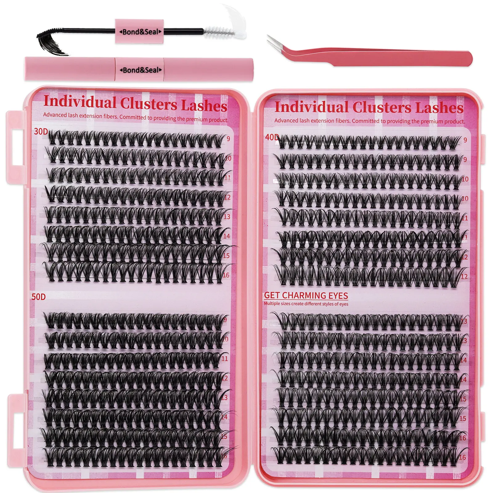 Individual False Cluster  book Multistyles & Multicolored DIY Eyelash Extensions 20D40D60D80D 30D40D50D Colored40D RX Lashes D Curl with Bond and Seal Lash Tweezer and Brush DIY Individual False Cluster at Home