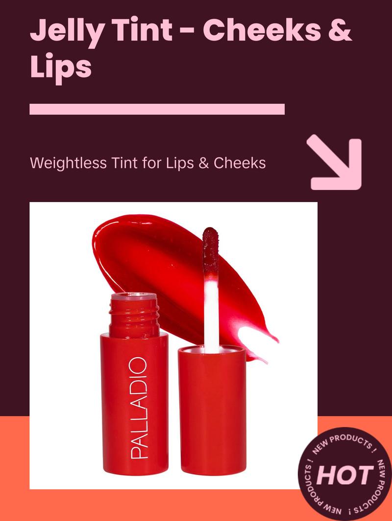 Palladio Jelly Tint, Liquid Stain for Cheeks & Lips, Vivid Color Lip Stain, Lightweight Non-Sticky and Transfer-proof, Natural Finish Makeup