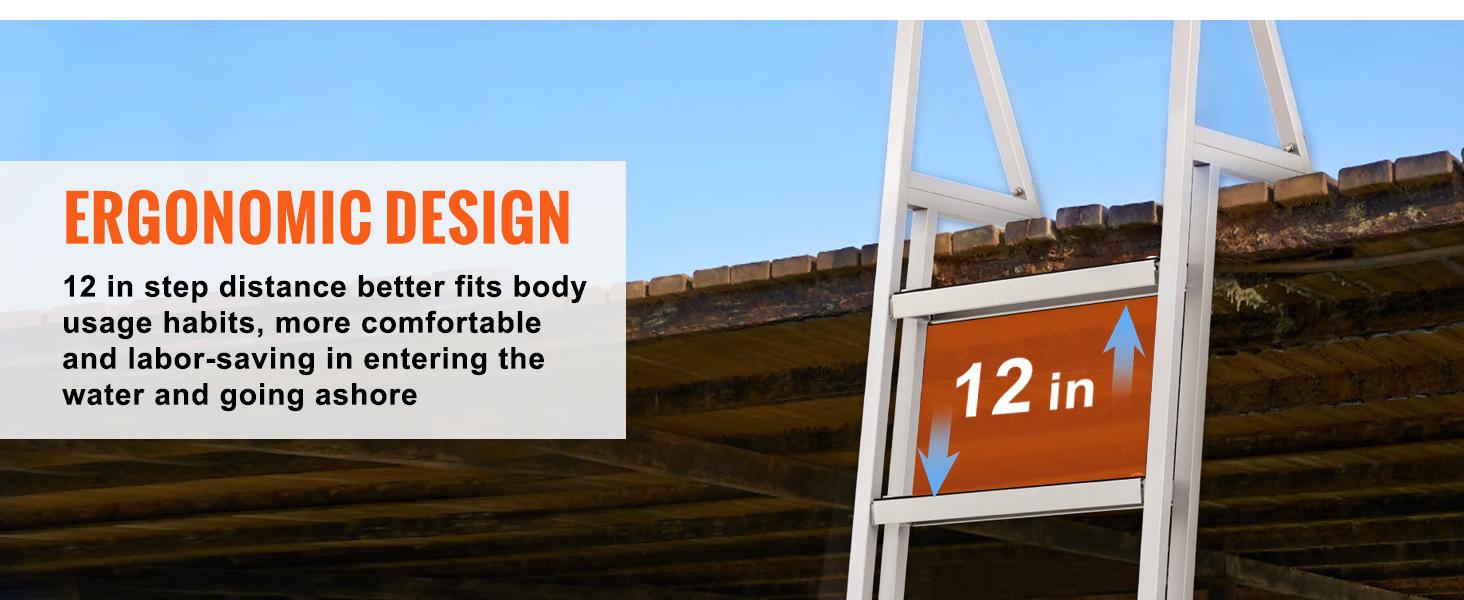 VEVOR Dock Ladder, TikTokShopBlackFriday, Removable 3/4/5 Steps, 350/500 lbs Load Capacity, Aluminum Alloy Pontoon Boat Ladder with 4'' Wide Step & Nonslip Rubber Mat, Easy to Install for Ship/Lake/Pool/Marine Boarding