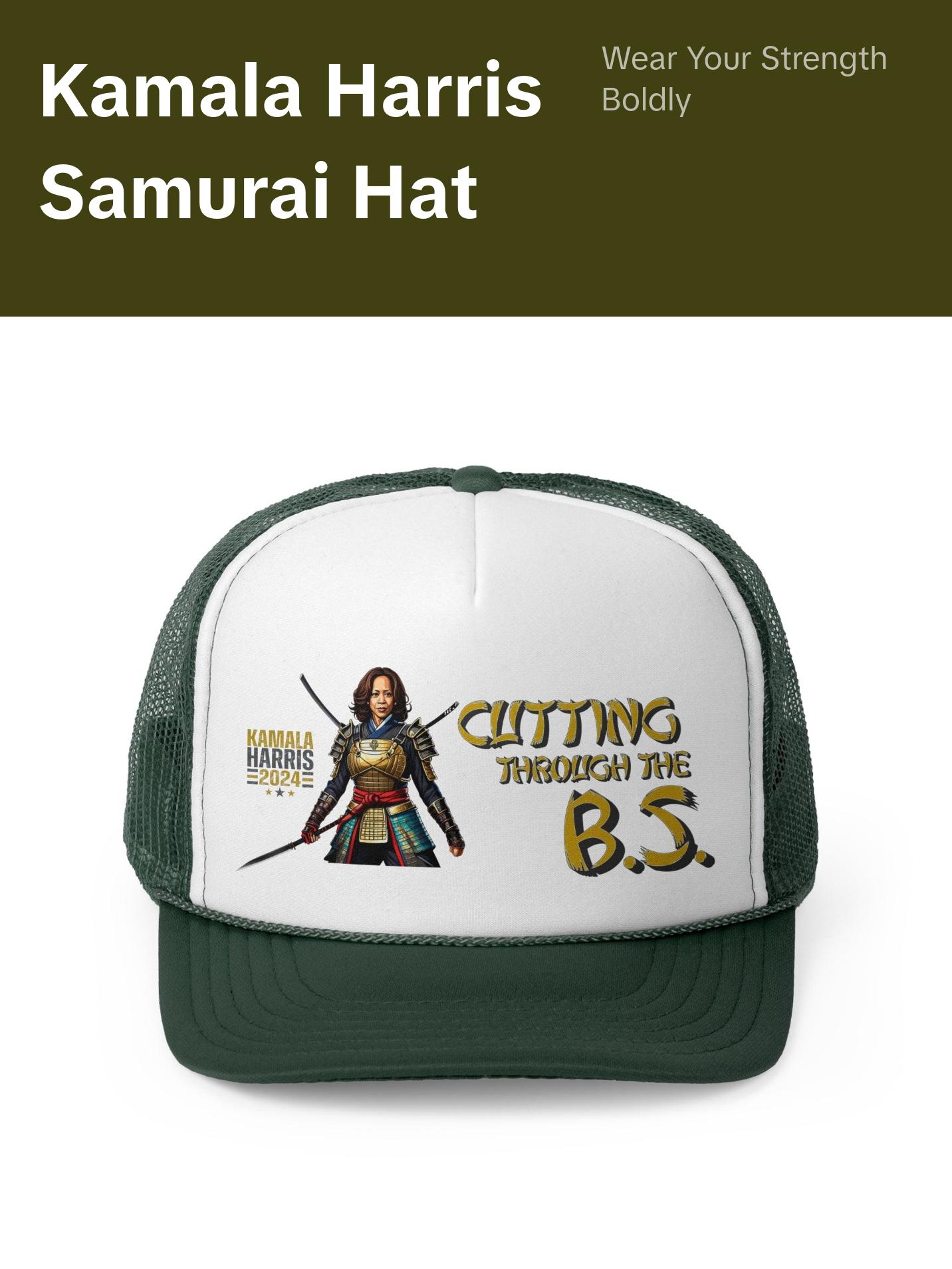 Kamala Harris "Cutting Through the B.S." Samurai Trucker Hat - Bold Political Statement Cap