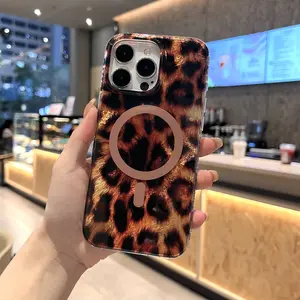 Case for iPhone 17 Pro Max 16 15 14 13 12, Compatible with MagSafe, Leopard Pattern Design for Women Girls Men Soft TPU Bumper Hard PC Back Anti-Fall Shockproof Protective Slim Cover