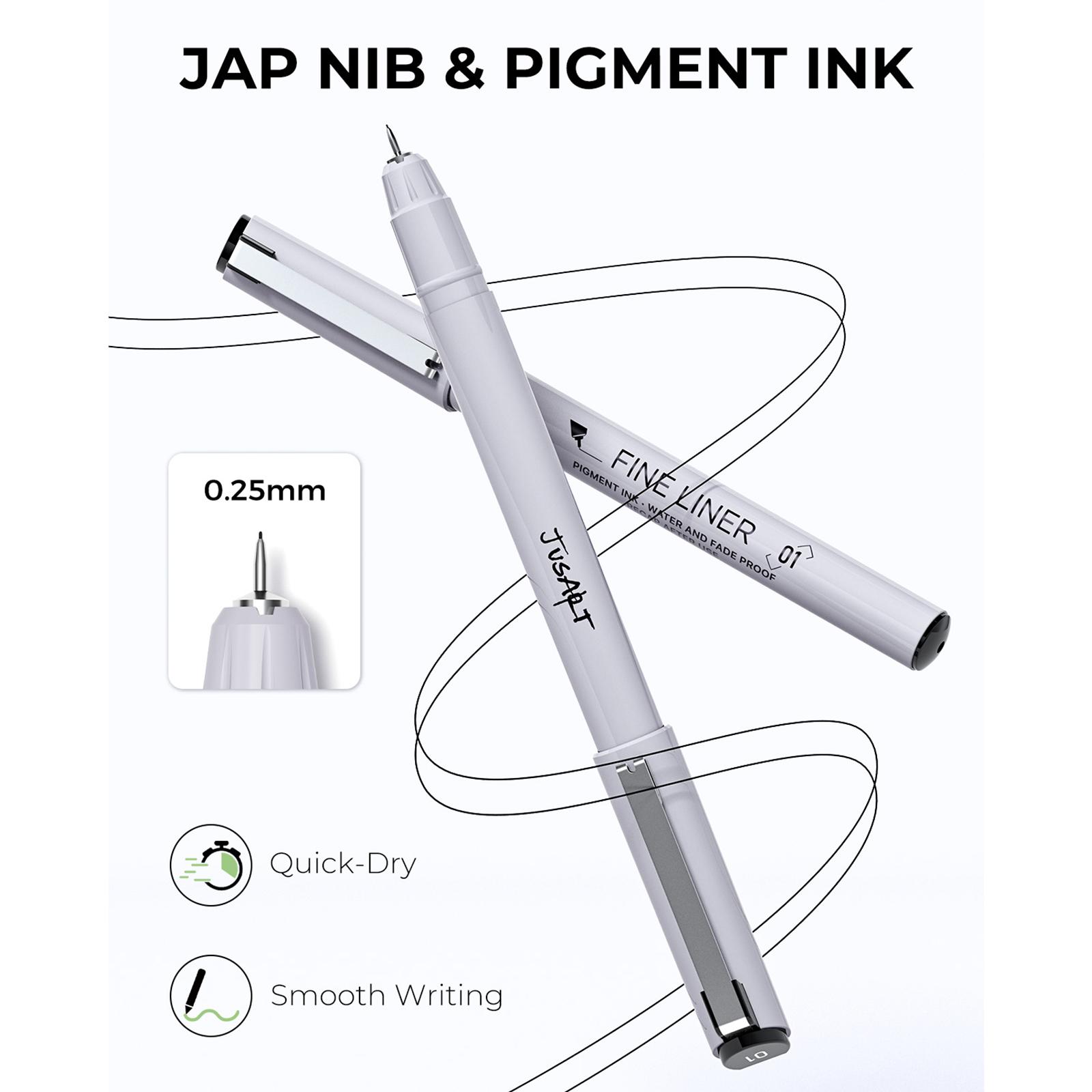 [JusArt] Fineliner Pens, 12/8/6 Pcs, 0.25mm Ultra Fine Point Pens, No Bleed, Waterproof Black Pigment Ink Pens for Artists Beginners, Illustration, Writing, Journaling, Crafters, Technical Drawing pens