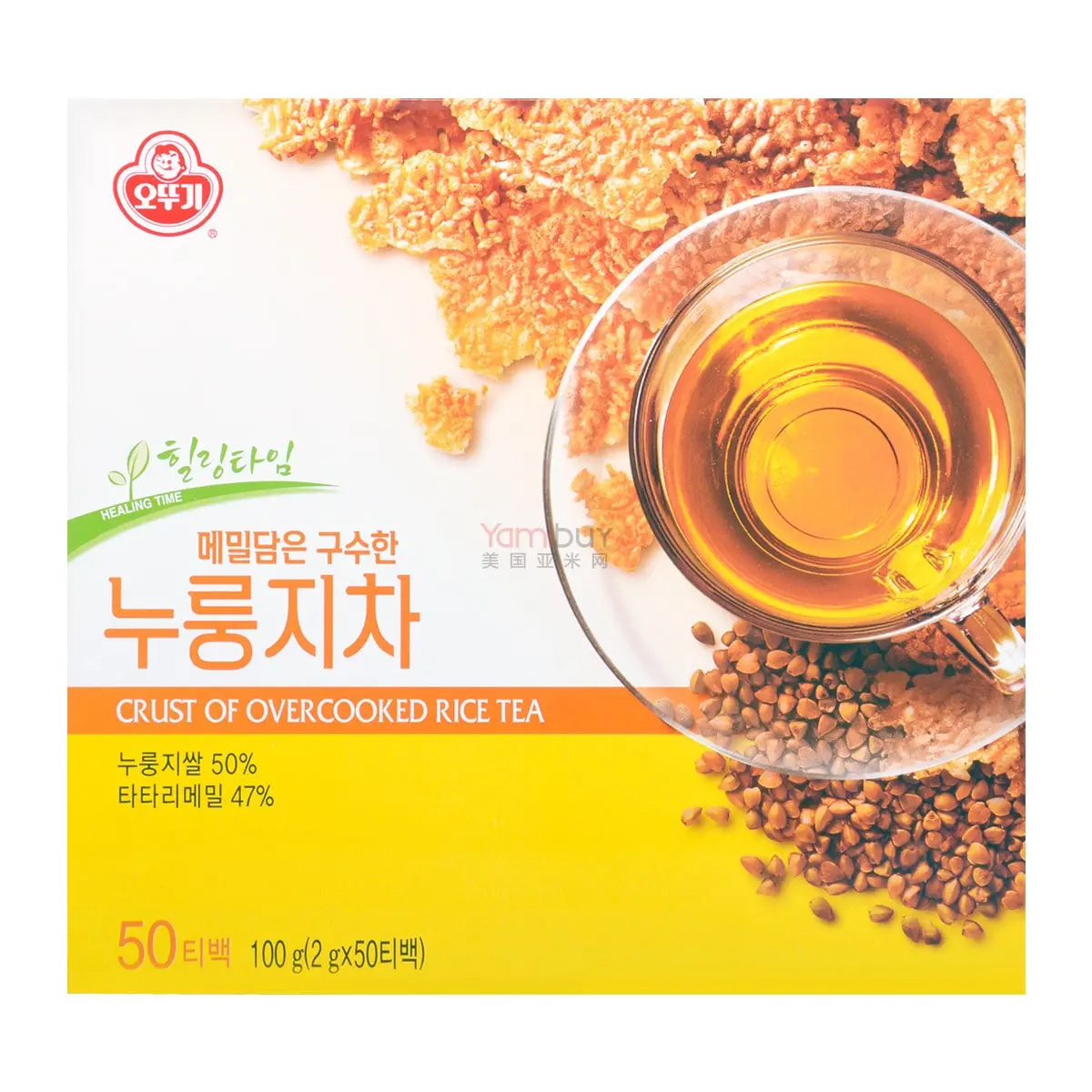 OTTOGI Korean Roasted Rice Tea (Genmai Cha) - 50 Tea Bags (2g each) - Healthy & Refreshing Beverage