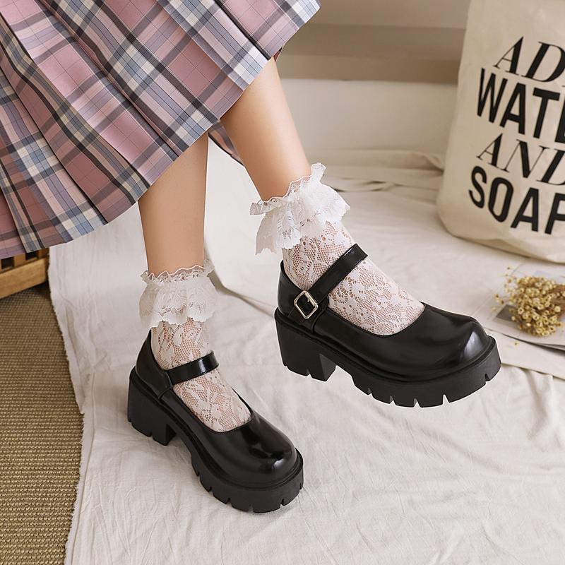 Mary Janes Shoes PlatformDress Low Heel Chunky Pumps Round Toe AnkleStrap Pumps Shoes '90s retro Oxfords