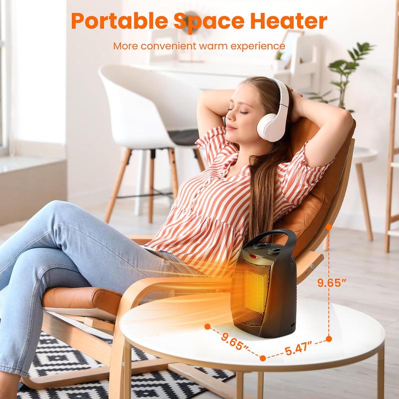 R.W.FLAME Small Space Heater for Indoor Use, Electric Ceramic Space Heater, Portable Heaters Fan for Office and Bedroom with Adjustable Thermostat ETL Listed,1500W