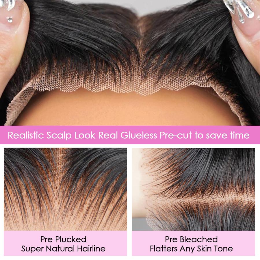 Pizazz Hair 13x6 Glueless Lace Frontal Wig Ear To Ear HD Transparent Lace Melted Skin Well Straight Human Hair Wigs With Drawstring , Pre Bleached , Pre Cut ,Pre Plucked Human Hair For Women