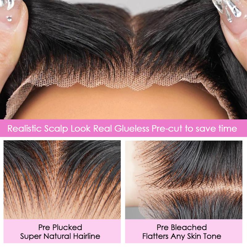 Pizazz Hair 13x6 Glueless Lace Frontal Wig Ear To Ear HD Transparent Lace Melted Skin Well Straight Human Hair Wigs With Drawstring , Pre Bleached , Pre Cut ,Pre Plucked Human Hair For Women