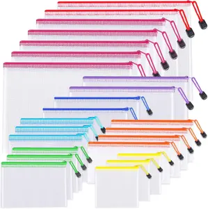 24pcs Mesh Zipper Pouch Bags - 8 Sizes Plastic Zipper Pouches for Organization, Mesh Bags with Zipper, Waterproof Clear Travel Pouches, File Bag with Zipper for Office Supplies