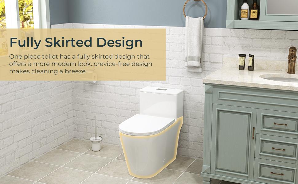 Compact One-Piece Elongated Toilet Dual Flush 1.1/1.6 GPF Siphon Flushing, 12 inch Rough-In, 16-1/8 inches Comfort Standard Height, Quiet Soft-Close Seat, Fully Skirted Easy-Clean Design Compact One-Piece Elongated Toilet Dual Flush 1.1/1.6 GPF Siphon Flushing, 12 inch Rough-In, 16-1/8 inches Comfort Standard Height, Quiet Soft-Close Seat, Fully Skirted Easy-Clean Design
