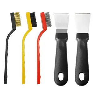 2-Piece Kitchen Cleaning Scraper Set with 3 Brushes – Stainless Steel Multi-Purpose Scrapers for Ovens, Stoves, and Induction Hobs (Straight and Bending Versions, Black)