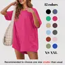Molitree Women's Trendy Unique Round Neck Reversible Oversized Rompers - Loose Short Sleeve Athletic Jumpsuit with Contrast Stitch, Fit for Summer Workouts, Outdoorfun