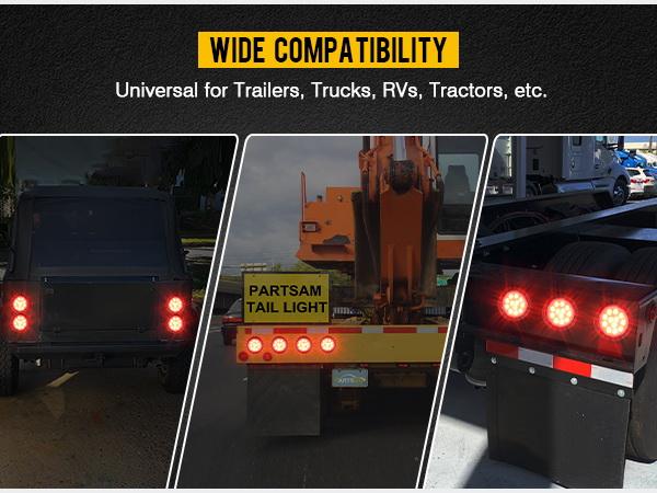 Partsam 4 Inch Round Led Rear Tail Lights Brake Brake Trailer Lights with Rubber Grommets for Trailers RVs Trucks, 8pcs/Set