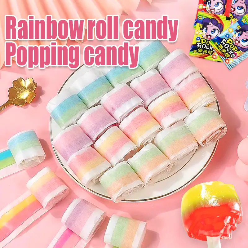 Fruity Burst Juice Roll Gummies with Popping Candy - Fruit-Flavored Chewy Bonbons, Party Snacks