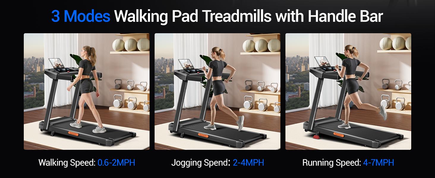 Incline Foldable Treadmill, 0.6-7MPH for Home 3.0HP Treadmills Screens Display Portable Walking Pad with Handle 300 LBS Capacity SpringStatements