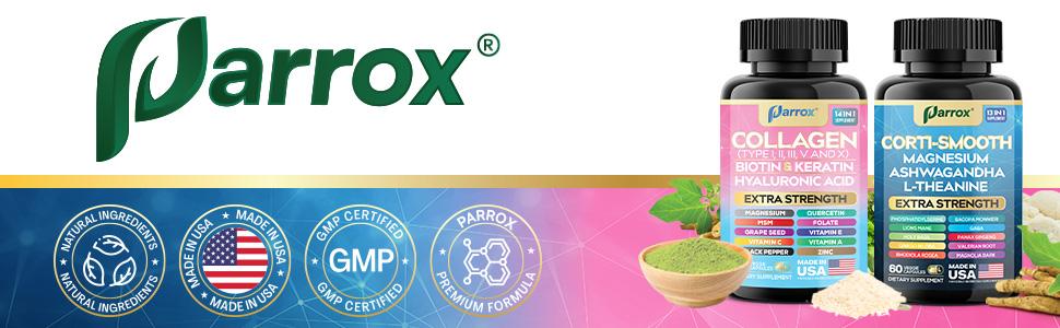 PARROX Shining Serenity Set - Collagen & Cortisol All-in-One Multivitamin Combo - Made in USA with Extra Strength Ingredients