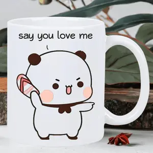 Adorable Panda Say You Love Me Ceramic Mug with Heart and Word Bubble Insulated for Hot and Cold Drinks Reusable Hand Wash Only Cute Cartoon Design Ideal Gift for Birthdays Holidays Christmas and Valentine S Day