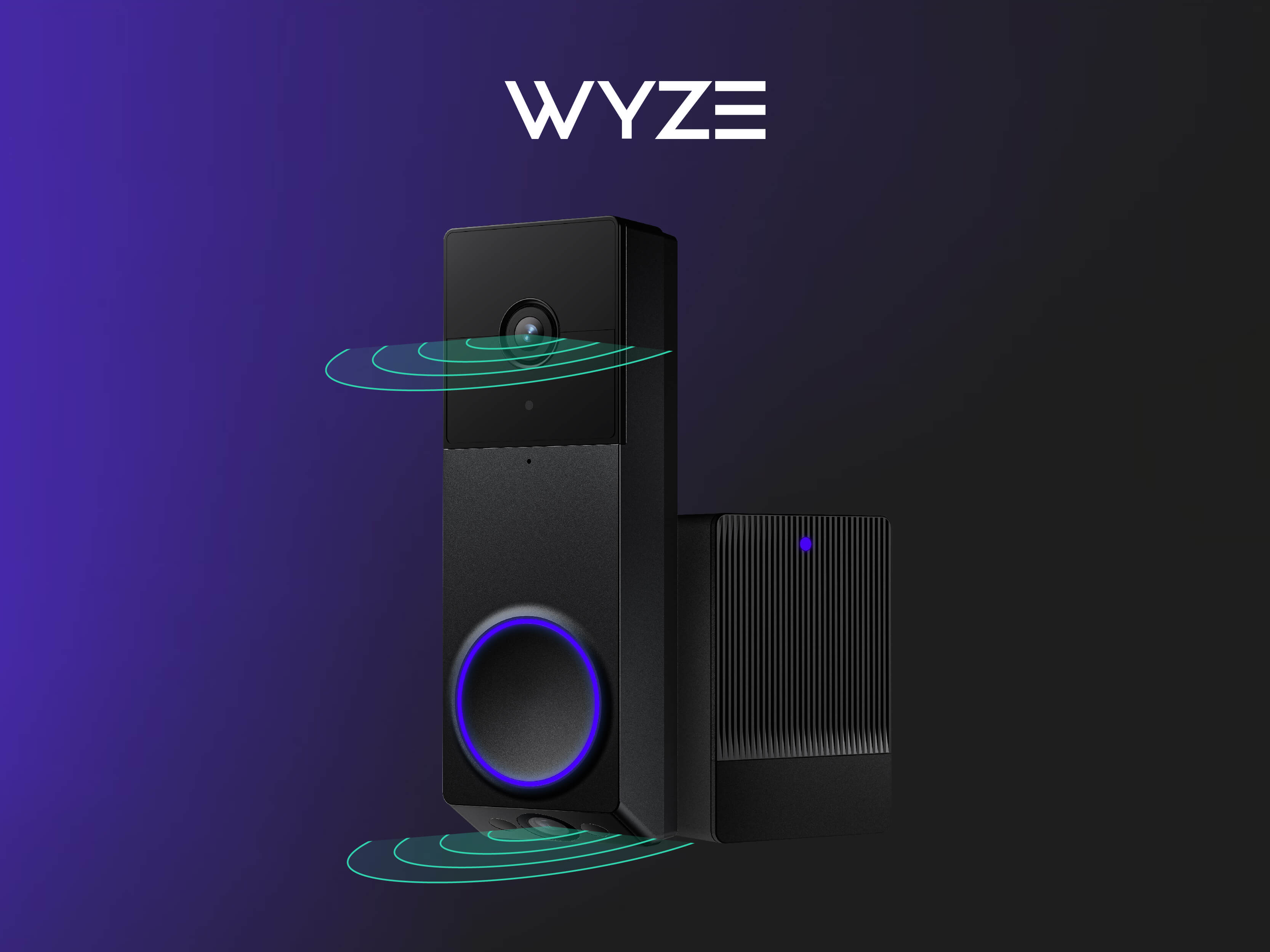 Wyze Duo Cam Doorbell — Battery + Wireless Smart Ring Doorbell Camera, Adhesive Mount, Head-and-Toe View, 2K Quality, 2-Way Talk, Color Night Vision
