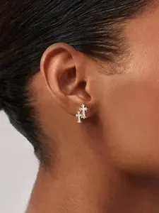 Gold Double Cross Stud Earrings for Women and Men 14k Gold Plated Small Pave CZ Dangling Hypoallergenic Lightweight Accessory with Zircon Decoration Perfect for Parties Birthdays and Christmas Unisex Jewelry