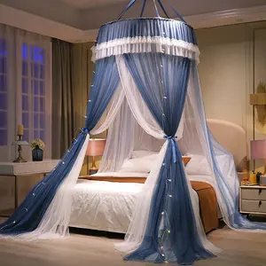 Bed Canopy for Girls & Adults, Elegant Double Layer Bed Curtain Canopy Drapes, Round Dome Lace Princess Canopies Netting