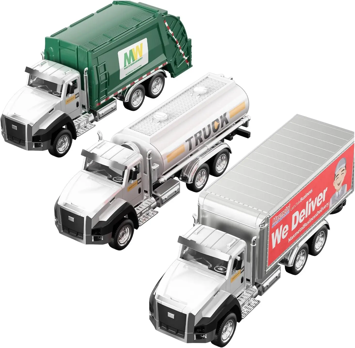 3 Pack of Diecast City Transport Vehicles, Garbage, Tanker, Express Delivery, 1/50 Scale Metal Collectible Models With Opening Doors for Boys and Girls Engineering Model Vehicles Set toy die cast openable proportion toy release pressure car