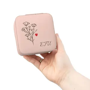 Custom Jewelry Box with Floral Design and Heart Accent in Soft Pink Finish