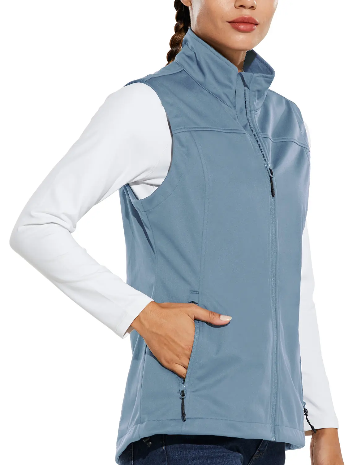 Baleaf Women's Lightweight Softshell Vest - Windproof Stand Collar, Zipper Pockets, Athletic Outdoor Vest for Running, Hiking - Activewear for Fitness, Athletic Outdoor Vests