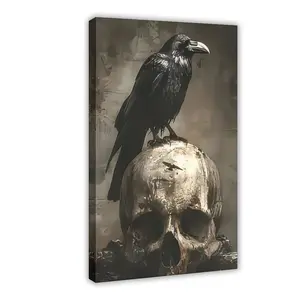 Classic Crow And Skeleton Canvas Art Poster Print - Animal Themed Wall Decorations for Homes, Offices And Cafes - Dark Gothic Canvas Paintings - Halloween Decorative Posters - The Perfect Gift for All