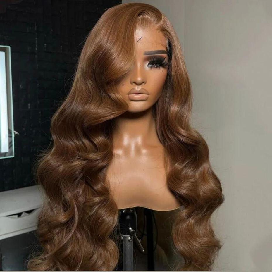 Bling Hair 30 32 34 Inch Chocolate Brown 13X4 Lace Front Wig Body Wave Human Hair 180% Density 13x6 Hd Transparent Front Wigs Pre Plucked Wigs For Women