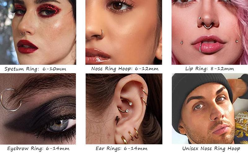 Jstyle G23 Titanium Nose Ring Hoops Septum Click Ring for Helix Tragus Cartilage Earrings Piercing Jewelry for Women Men