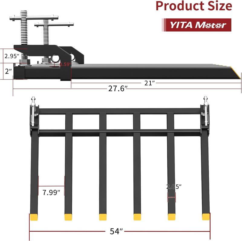 YITAMOTOR Clamp on Debris Forks - 48" / 58" 2500LBS / 4000LBS Heavy Duty Quick Attach Tractor Bucket Pallet Forks with Helical Screw Design for Skid Steer, Farm, Construction, Warehouse Truck