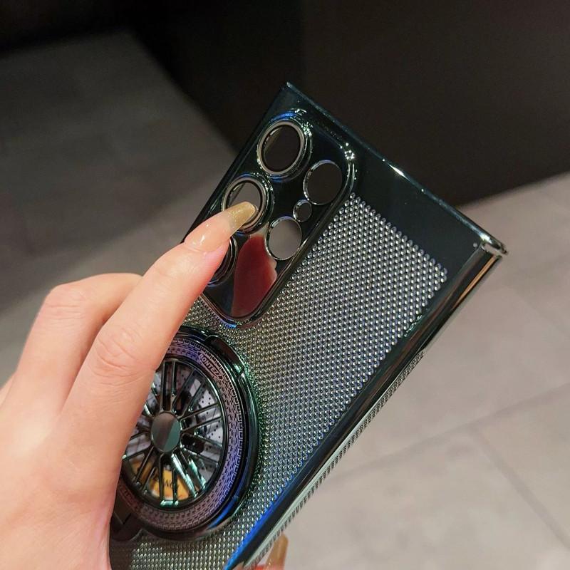 Compatible with S26Ultra/S25Ultra/s24/s23 Rotating gyroscope stand phone case, electroplated heat dissipation mesh shell, fully wrapped lens film phone case -HN311-1