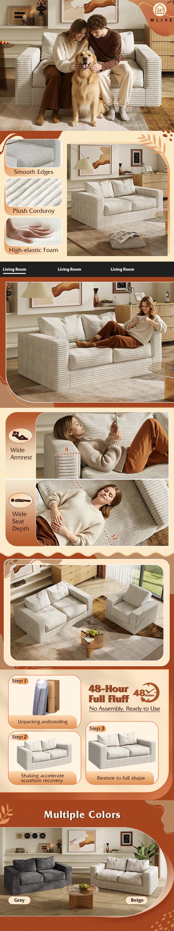 WLIVE Boneless & Plush Loveseat Sofas for Living Room, Giant Floor Bean Bag Couch for Adults, Upholstered Multi-Size Comfortable Couches with Pillows WLIVE Boneless & Plush Loveseat Sofas for Living Room, Giant Floor Bean Bag Couch for Adults, Upholstered Multi-Size Comfortable Couches with Pillows