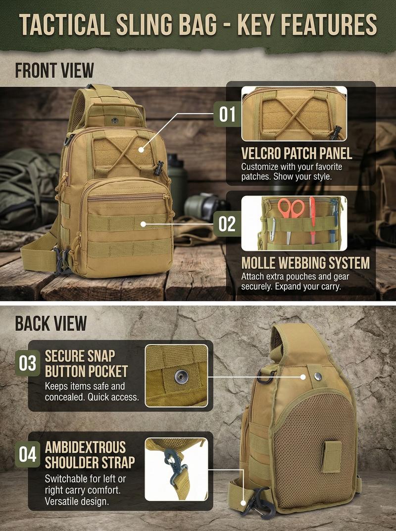 Tactical Compact EDC Shoulder Sling Bag for Men - Crossbody and Chest Pack for Travel, Camping, Trekking, Outdoor Sports - Adjustable Multifunction Durable TikTokShopJumpstartSale