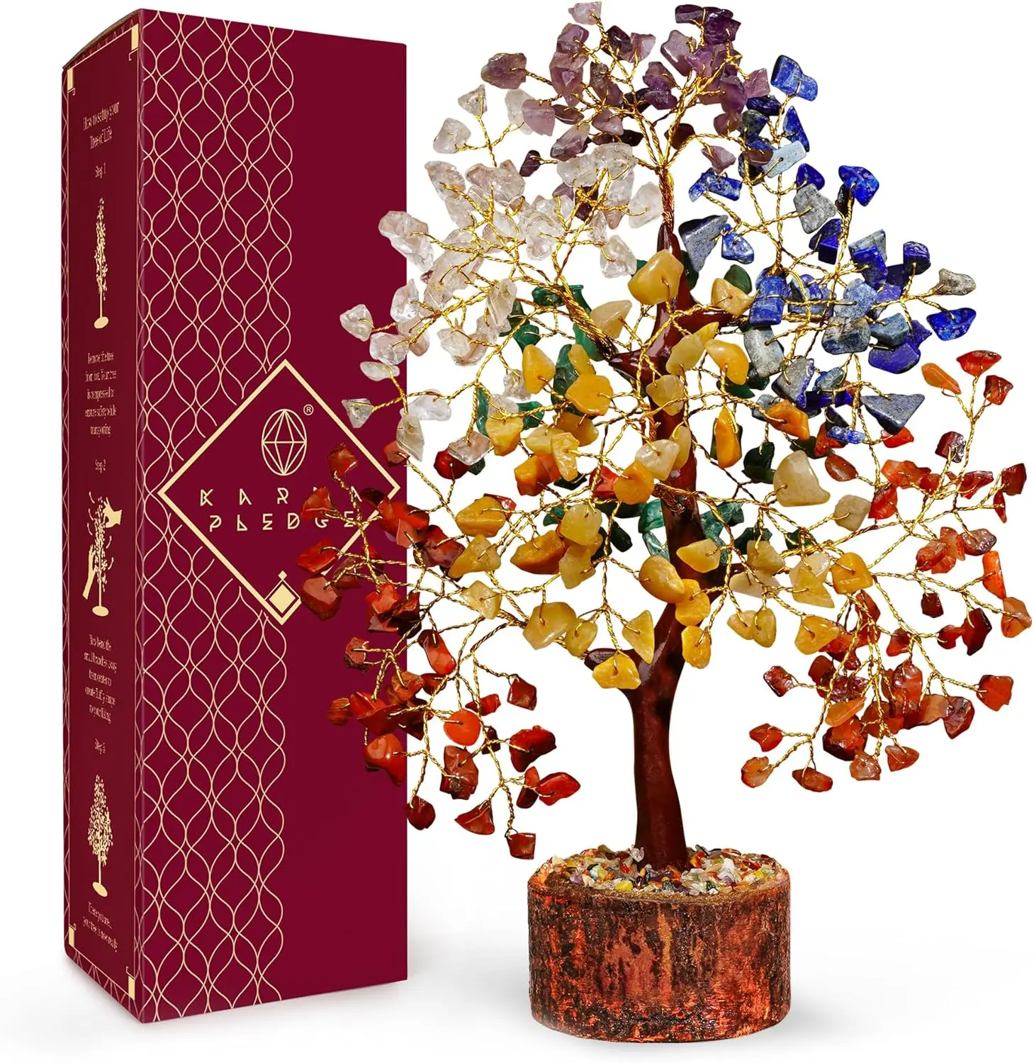 KARMAPLEDGE 7 Chakra Crystal Tree of Life - Handmade Decorative Ornaments, Home Decor Items for Table & Office, Gifts for Women, Positive Energy Healing Accent Piece, Unique Decor, Crystal Chakra, Wooden