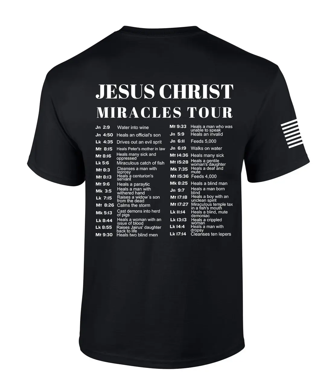 TRENZ SHIRT COMPANY Men's Short Sleeve Graphic T-Shirt, Jesus Miracles Tour Design, Breathable Cotton with Patriotic Flag Sleeve, Multiple Sizes, Top, Menswear, Available In Different Sizes, Oversized Jesus Graphic Men's Short-Sleeve T-Shirts