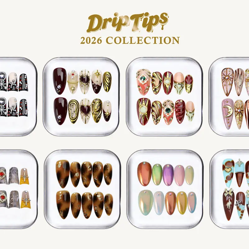 DripTips｜2026 NEW COLLECTION VINTAGE 10PCS Handmade Press On Nails Reusable/Long-Lasting/Salon-Grade