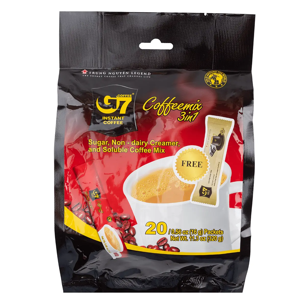 G7 Instant Coffee 3 in 1 Coffee Mix, 20 packets (servings) per Bag - Popular Vietnamese Coffee