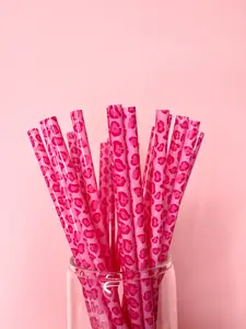 20 Reusable Pink Leopard Straws | Iced Coffee & Tumbler Drink Accessories - 9 inch