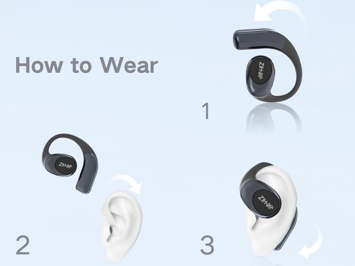 ZIHNIC S09 True Wireless Open Ear Bluetooth 5.4 Earbuds IPX5 Waterproof Sport Headsets Built-in Microphone
