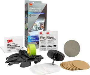 Heavy Duty Headlight Restoration Kit for Plastic Lenses, Complete System with Masking Tape, Sanding Discs and Protective Wax to Restore Cloudy Headlights and Taillights, Easy DIY Vehicle Care Essential for Clear Visibility