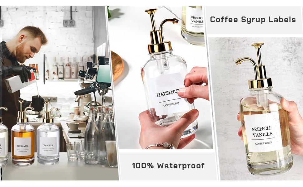4 Pack Coffee Syrup Dispenser Glass Bottles with Pump 16.9oz Clear Glass Bottles with Pump Coffee Bar Accessories Clear Glass Soap Dispenser Set with Labels Silicone Funnel Whiteboard Marker Leak Proof Easy to Clean Home Goods - Smooth
