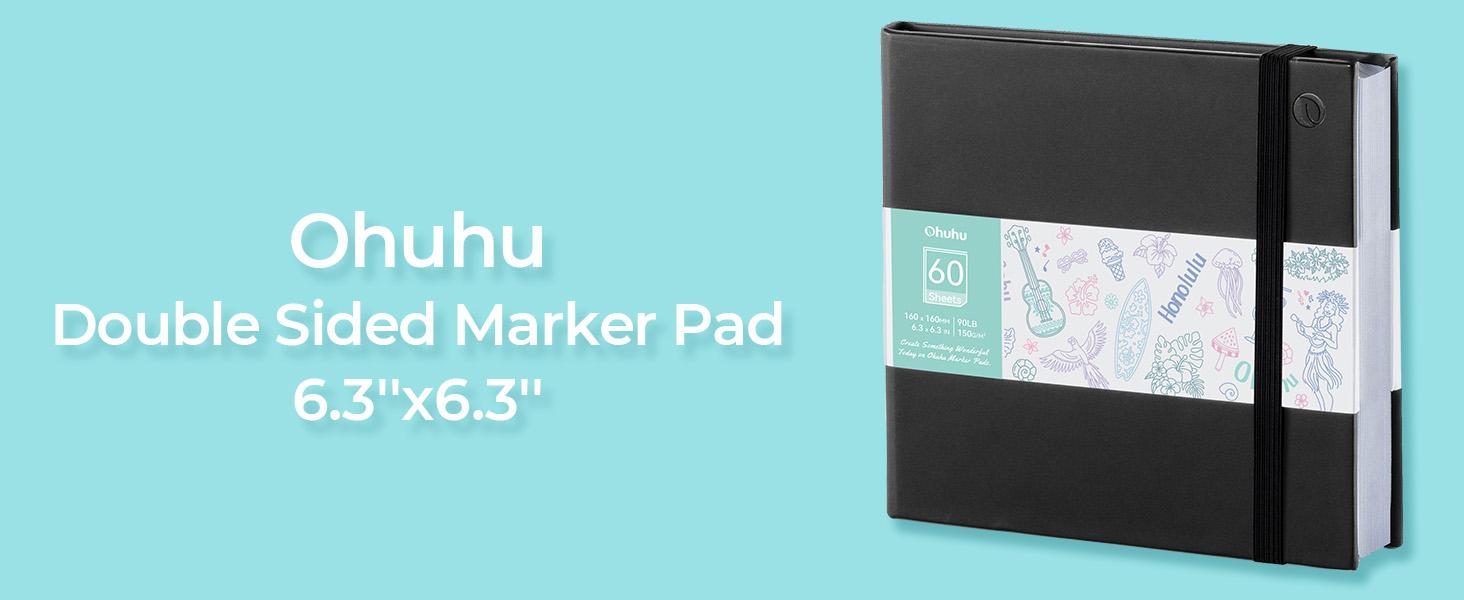 Ohuhu Double-Sided Marker Pad Art Sketchbook: 6.3"x6.3" Mini Sketchbook - 90 lb/150 gsm Smooth Drawing Paper - 60 Sheets/120 Pages  Bleedproof - Hardcover Sketching Book for Alcohol Markers - Double-Sided Marker Pad PU Series of Ohuhuart