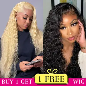 [Combo sale 28"&22"] "buy 1 get 2 wig" 613 Deep Wave 13x4 Lace Front Wigs Human Hair Transparent Lace Frontal HumanHair Wigs 180% Density for Woman