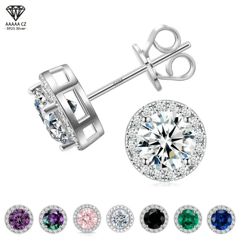 2026 Spring Pastel Collection 1ct Round Cut Sterling Silver Cubic Zirconia Stud Earrings for Women & Men | Diamond-Cut Center with Micro-Pave Halo | Hypoallergenic & Tarnish Resistant | Everyday Luxury Jewelry, Stud Earrings Filter