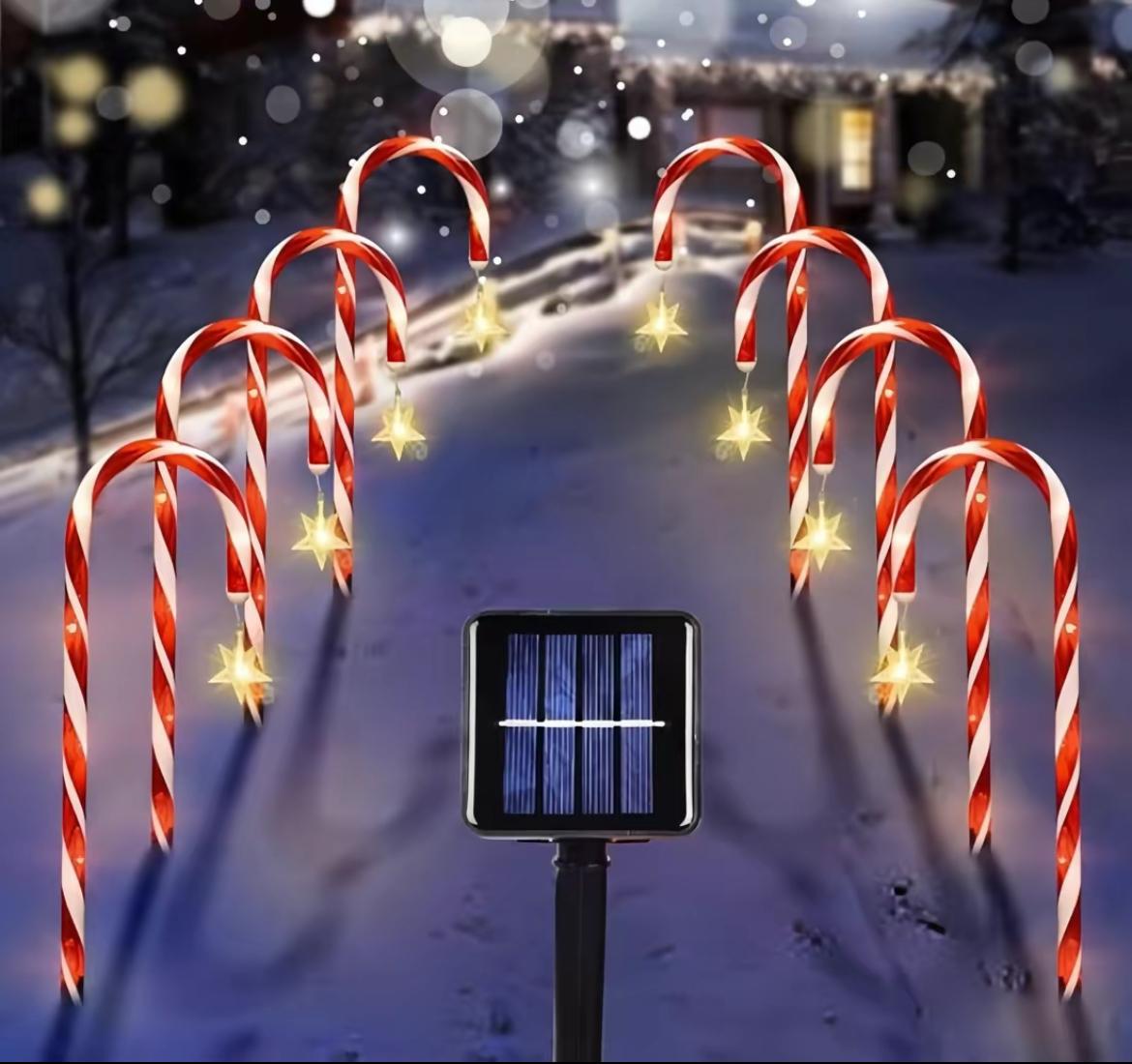 Solar-Powered LED Christmas Candy Cane Lights (8/12 Count) - 8 Modes, Battery-Powered, No Plug Needed, Ideal for Yards, Lawns, Walkways, Festive Winter Holiday Decorative Lights