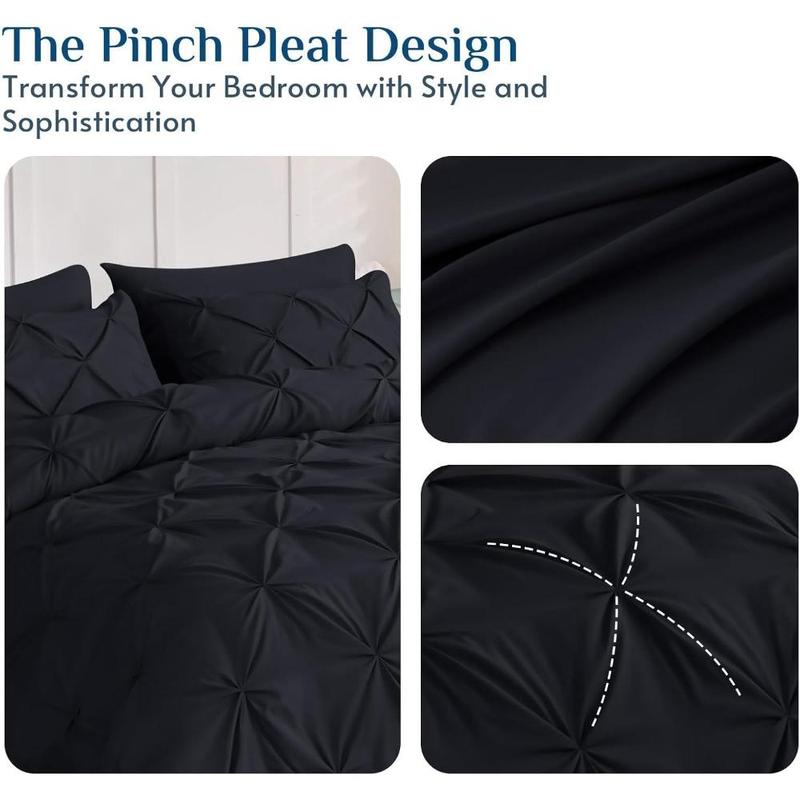 Queen Comforter Set of 7 Pieces-Bed in a Bag for Queen Size, All Season, Pintuck Bedding with Comforter, Flat Sheet, Fitted Sheet, Pillowcases and Shams, Black Queen Comforter Set of 7 Pieces-Bed in a Bag for Queen Size, All Season, Pintuck Bedding with Comforter, Flat Sheet, Fitted Sheet, Pillowcases and Shams, Black